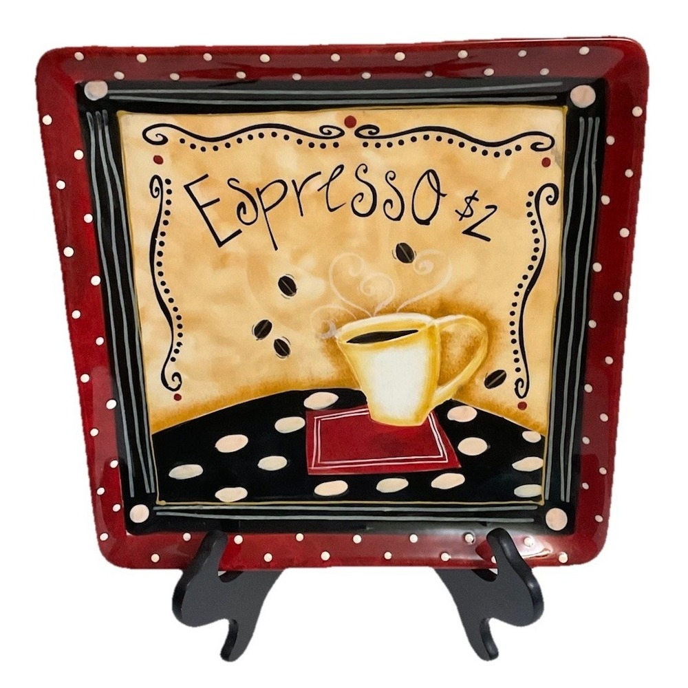 Certified International Lori "Espresso $2" Coffee Cup Decorative Platter Tray